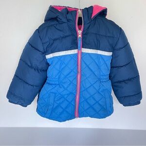 Toddler Puffer Winter Quilted Jacket Navy, Blue, with Hot Pink Lining size 3T